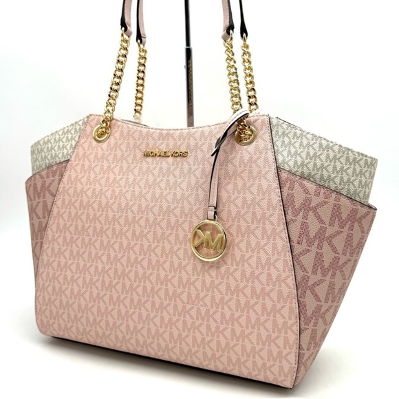 Michael Kors Large Jet Set Travel Chain Shoulder Bag Powder Blush Multi - Picture 2 of 10